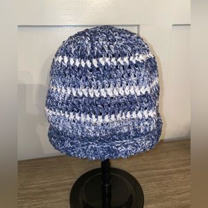 Handmade Crochet Blue/White Beanie Hat